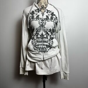 White and Gray Floral Zip-Up Hoodie